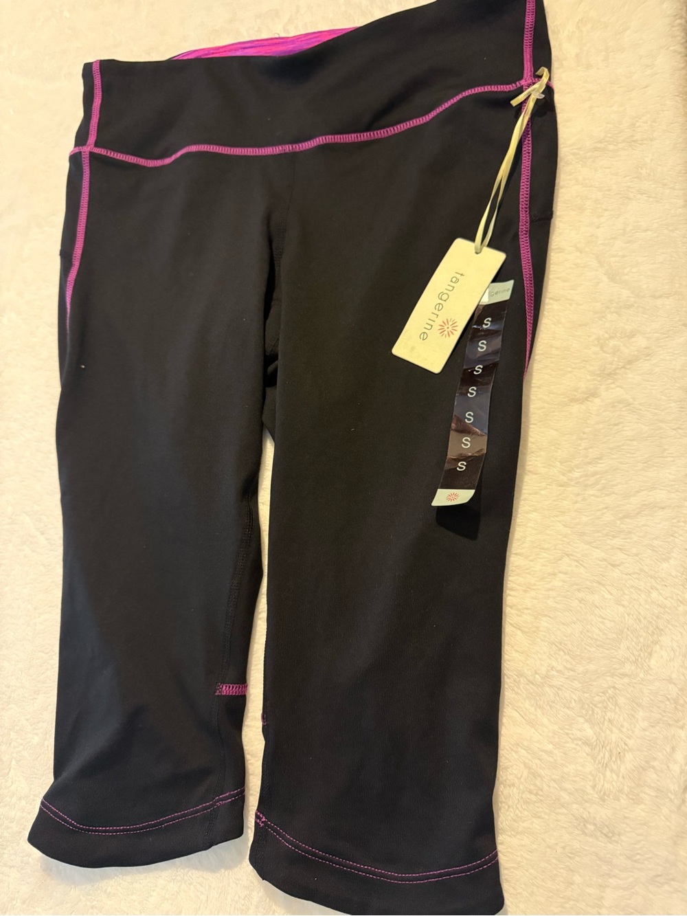 Tangerine Black Capri Leggings with Pink Stitching
